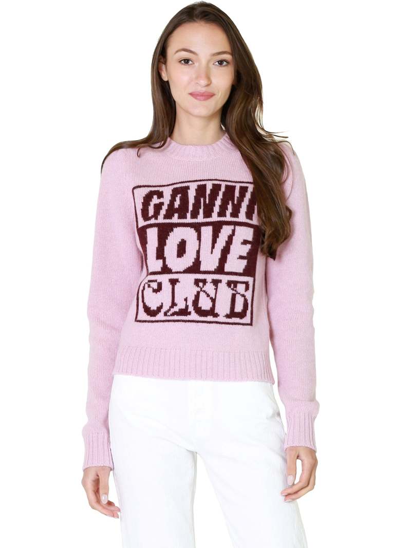 GANNI Graphic Wool Pullover Pink Lavender Garmentory