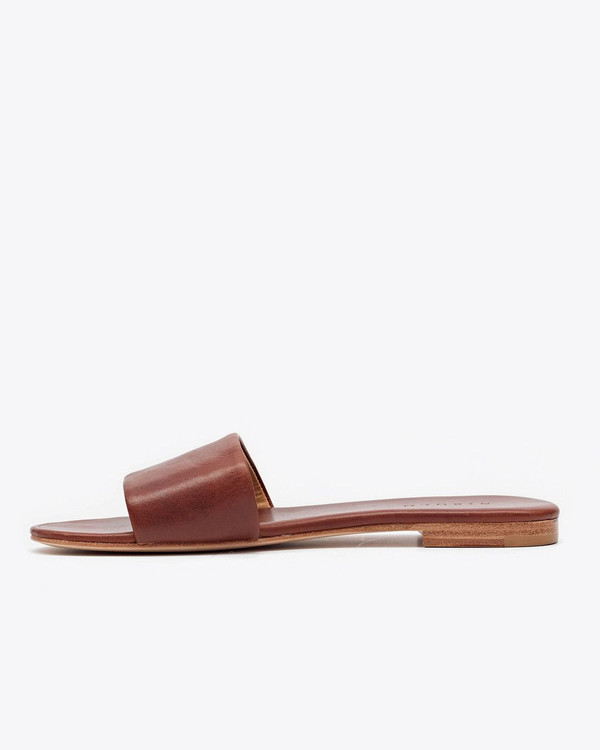 cognac slide sandals