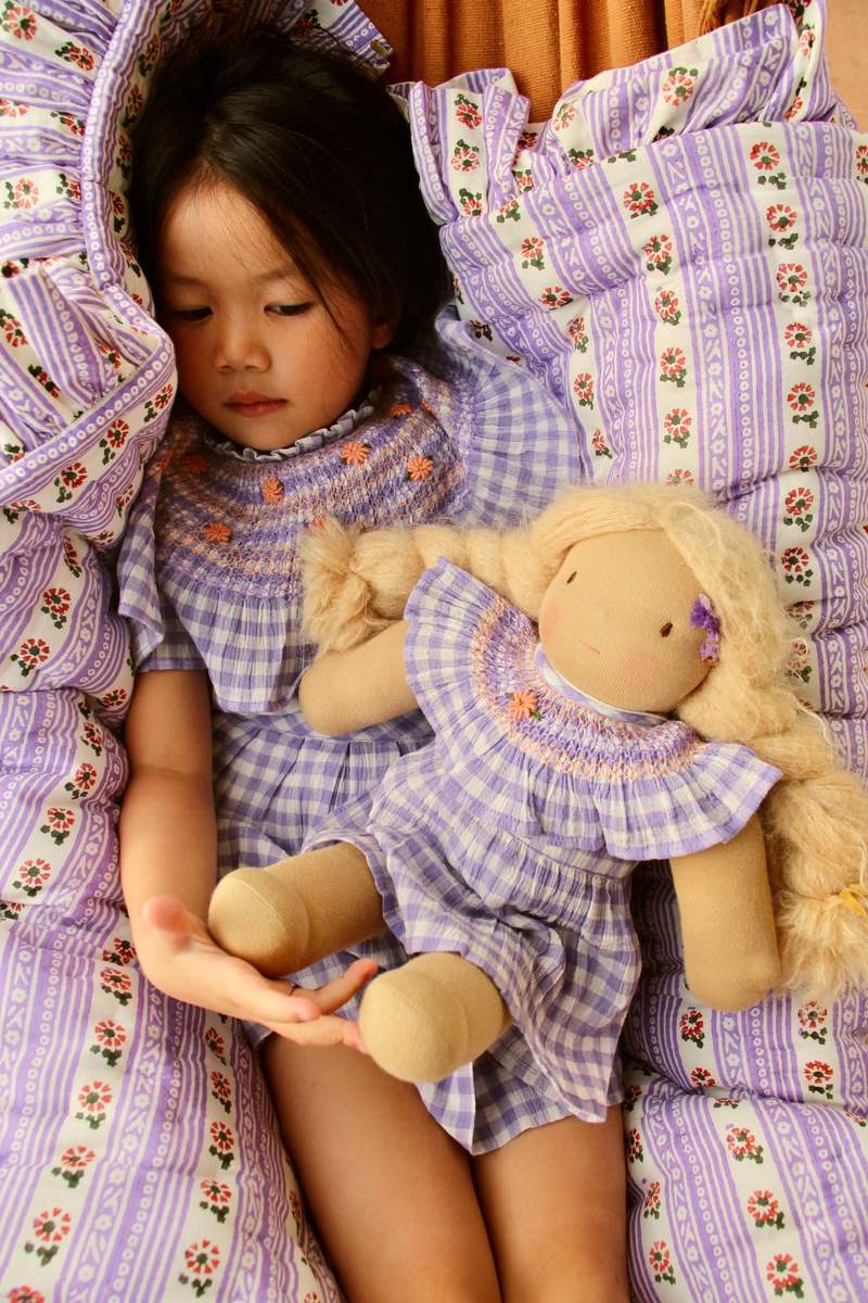 Kids Bonjour Diary Apron Dress - Vichy Lilac | Garmentory