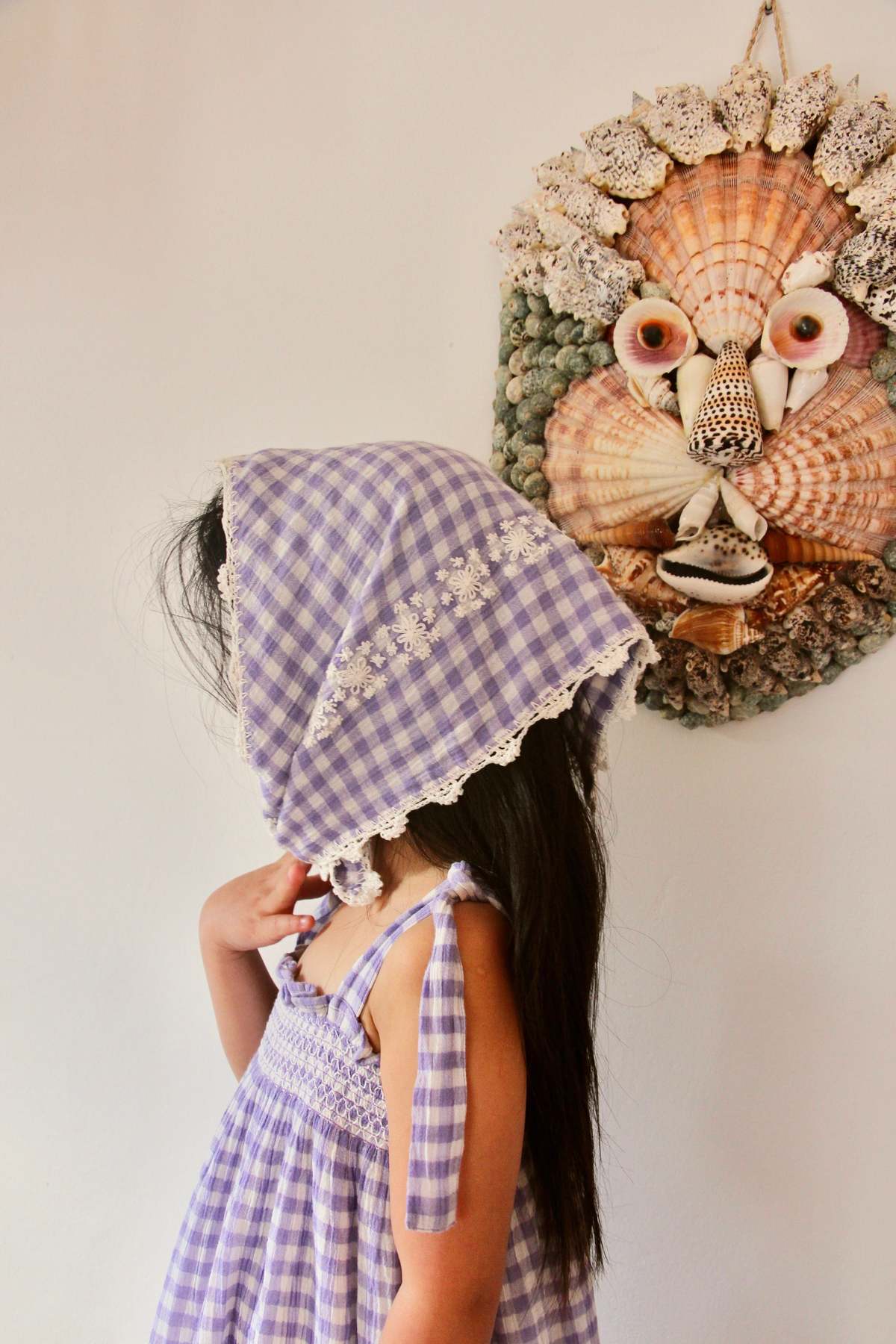 新品♡ bonjour skirt dress ＆scarf 8Y♡ Kids Bonjour Diary Long Skirt Dress with Scarf - Vichy Lilac