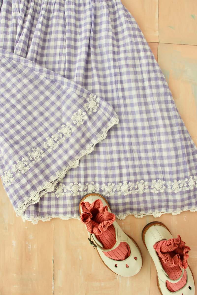 新品♡ bonjour skirt dress ＆scarf 8Y♡ Kids Bonjour Diary Long Skirt Dress with Scarf - Vichy Lilac