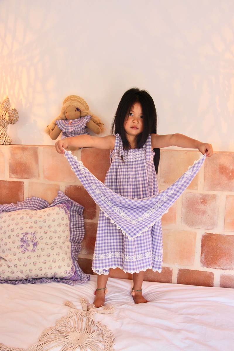 ワンピース Bonjour Diary  Long skirt dress 2y Kids Bonjour Diary Long Skirt Dress with Scarf - Vichy Lilac