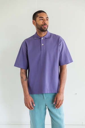 Auralee Super Fine Cotton Salt Shrink Pique Big Polo - Purple