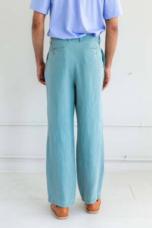 Auralee WASHI DUCK CANVAS SLACKS - FADED GREEN | Garmentory