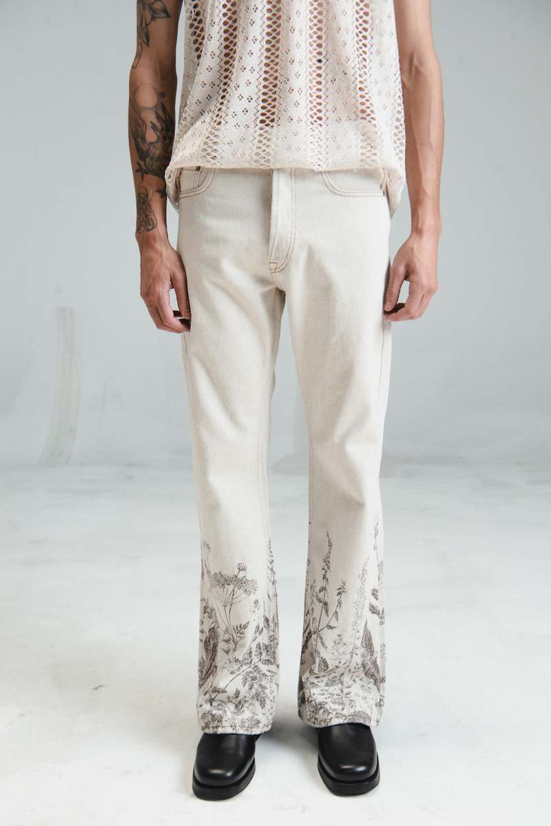 CMMN SWDN Jacquard Jonah Bootcut Jeans - Ecru Floral
