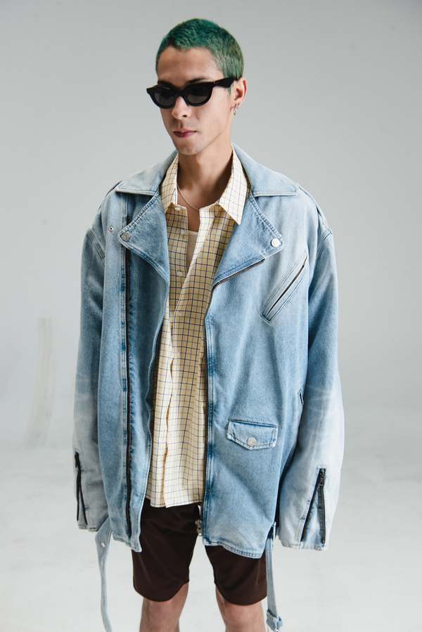 Martine Rose Supersized Biker Jacket - Washed Blue Denim