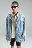 Martine Rose Supersized Biker Jacket - Washed Blue Denim - Thumbnail 1