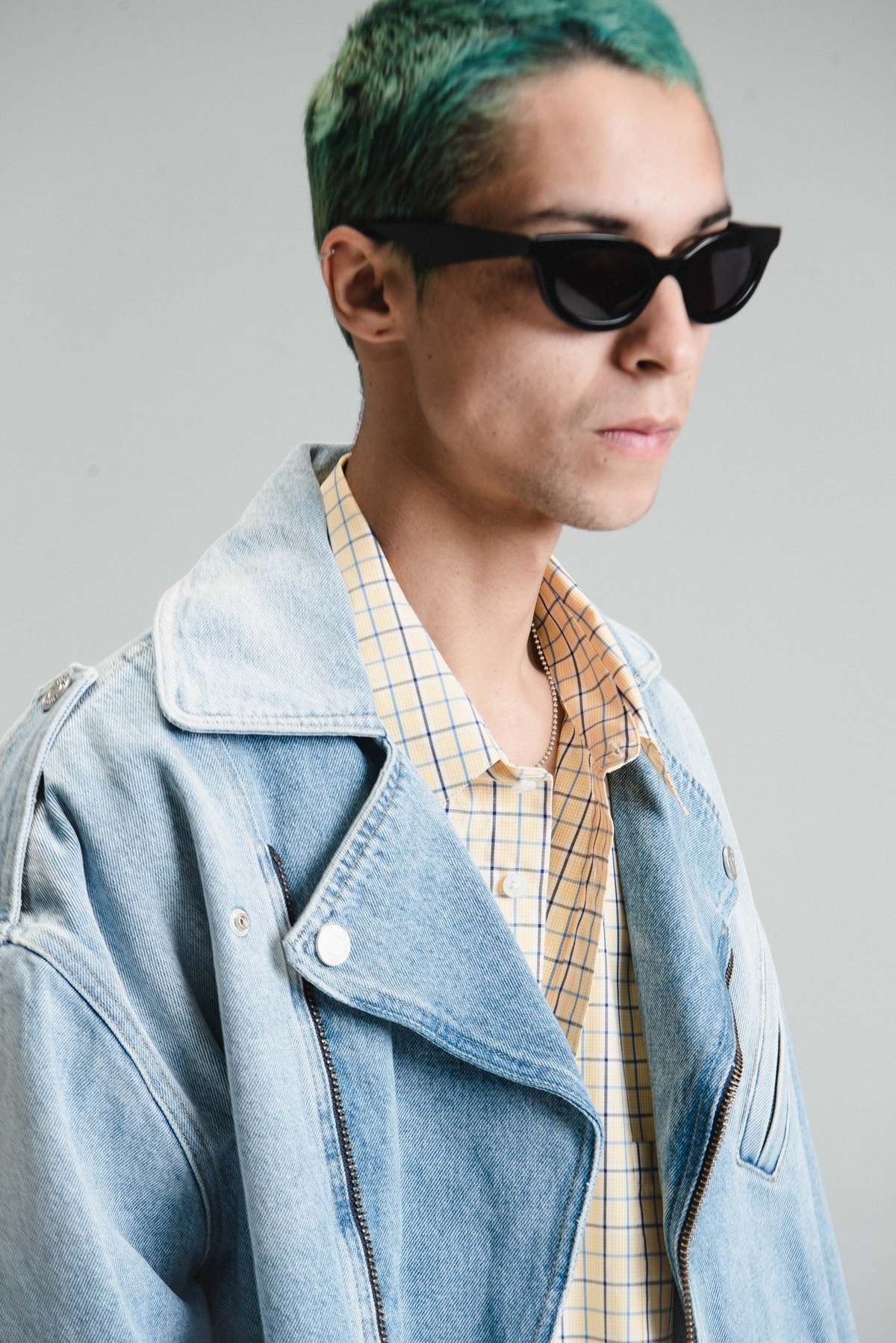 Martine Rose Supersized Biker Jacket - Washed Blue Denim - Image 2 of 8