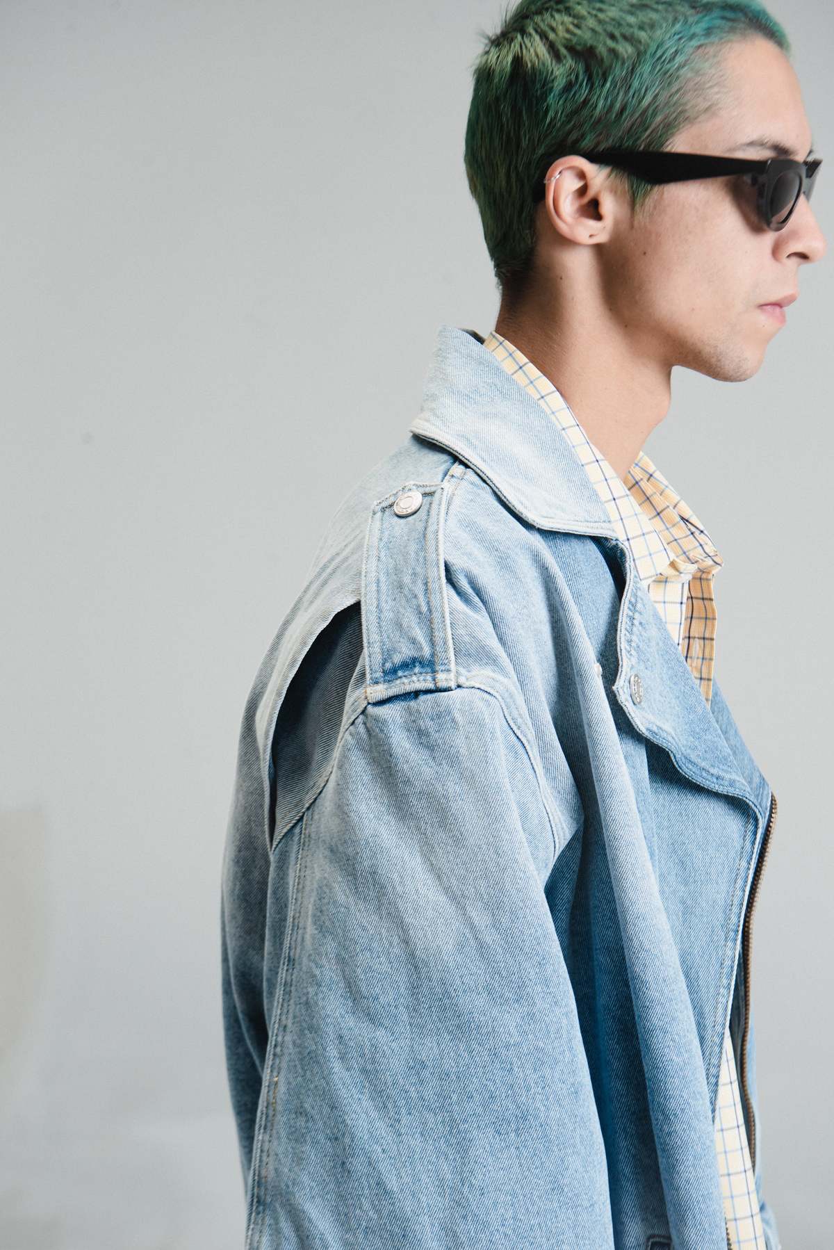 Martine Rose Supersized Biker Jacket - Washed Blue Denim - Image 3 of 8