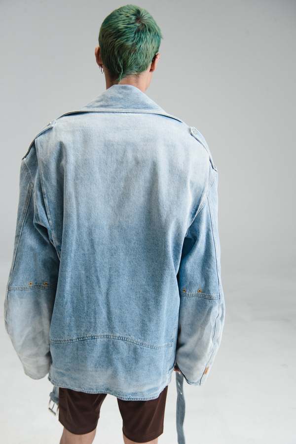 Martine Rose Supersized Biker Jacket - Washed Blue Denim