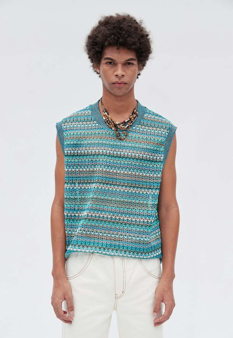 プラージュ PAN silk pearl knit vest ANDERSSON BELL Monaco22 Sheer Knit Vest - Pale Jade Multi