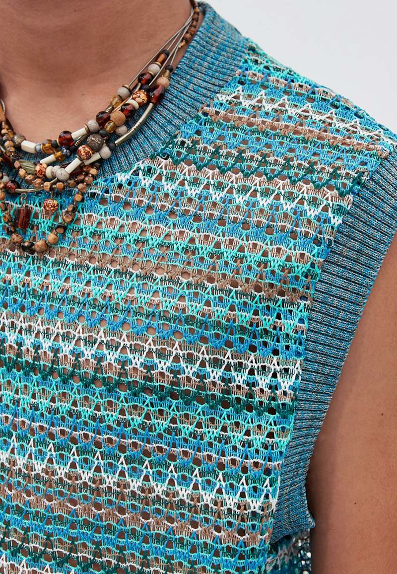 ANDERSSON BELL Monaco22 Sheer Knit Vest - Pale Jade Multi