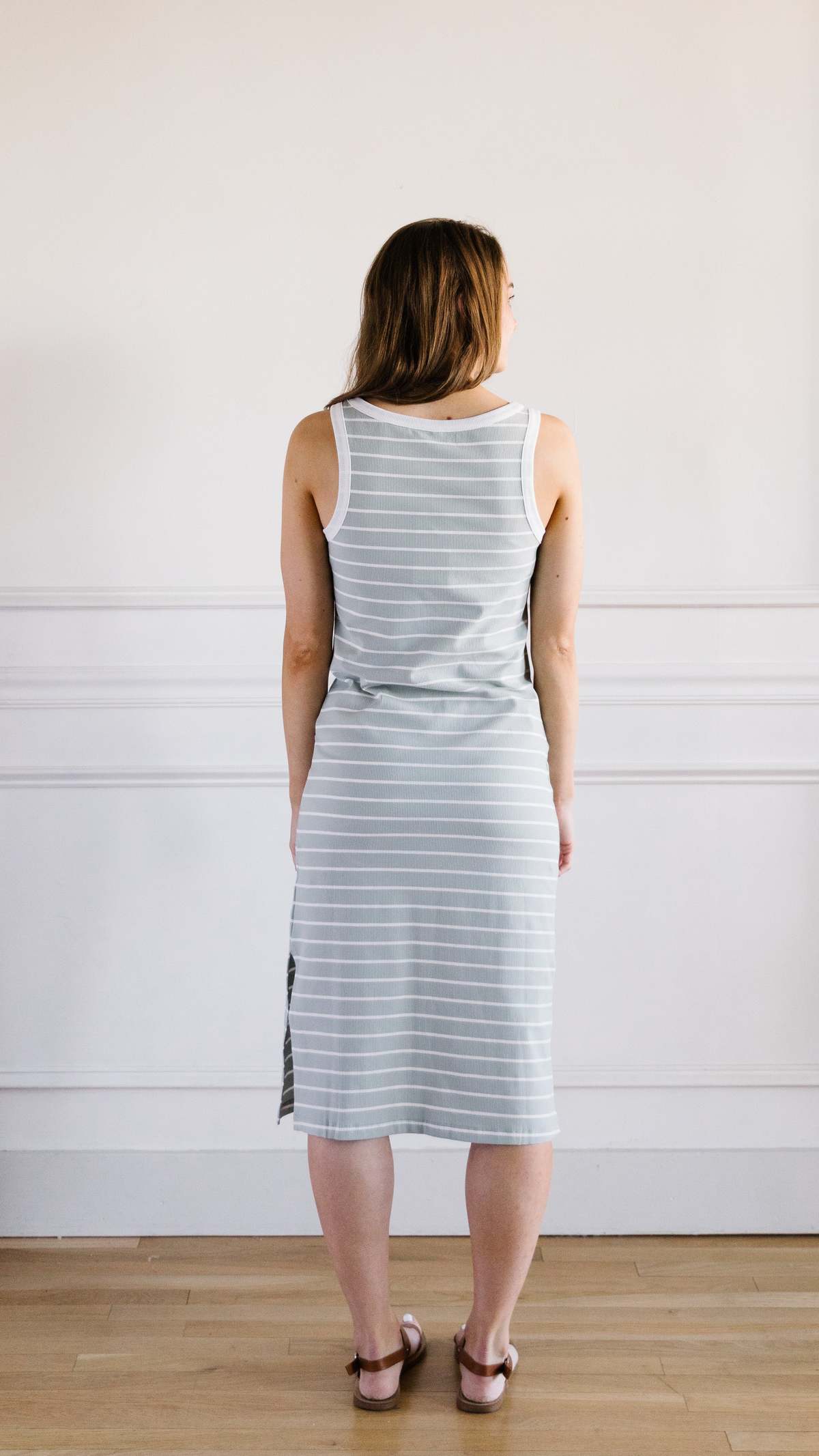 Wishlist Striped Rib Midi Dress - Sage/Ivory | Garmentory