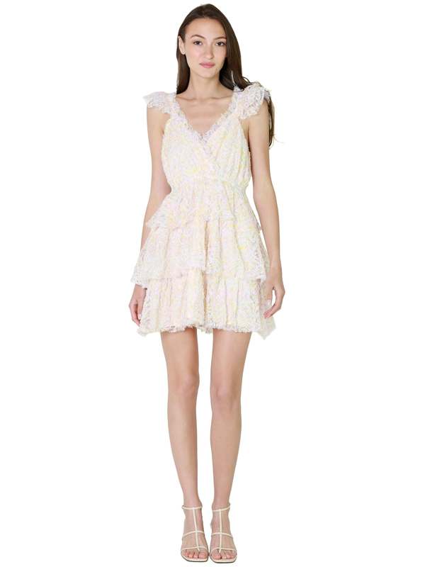 Just Me Lace Mini Dress - White Multi Just Me Lace Mini Dress - White Multi