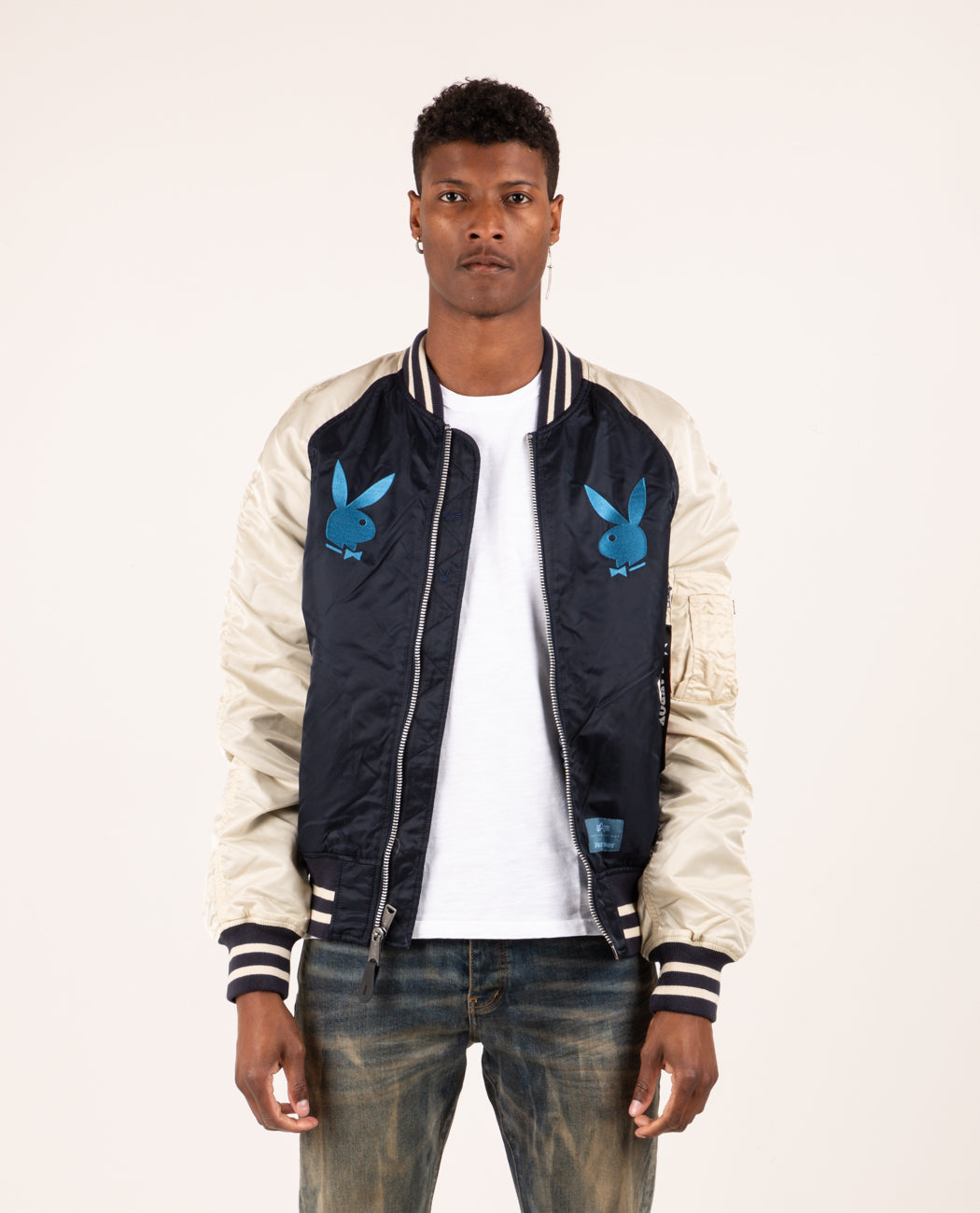 ALPHA INDUSTRIES Playboy Multi Stack Bomber Jacket Navy Garmentory
