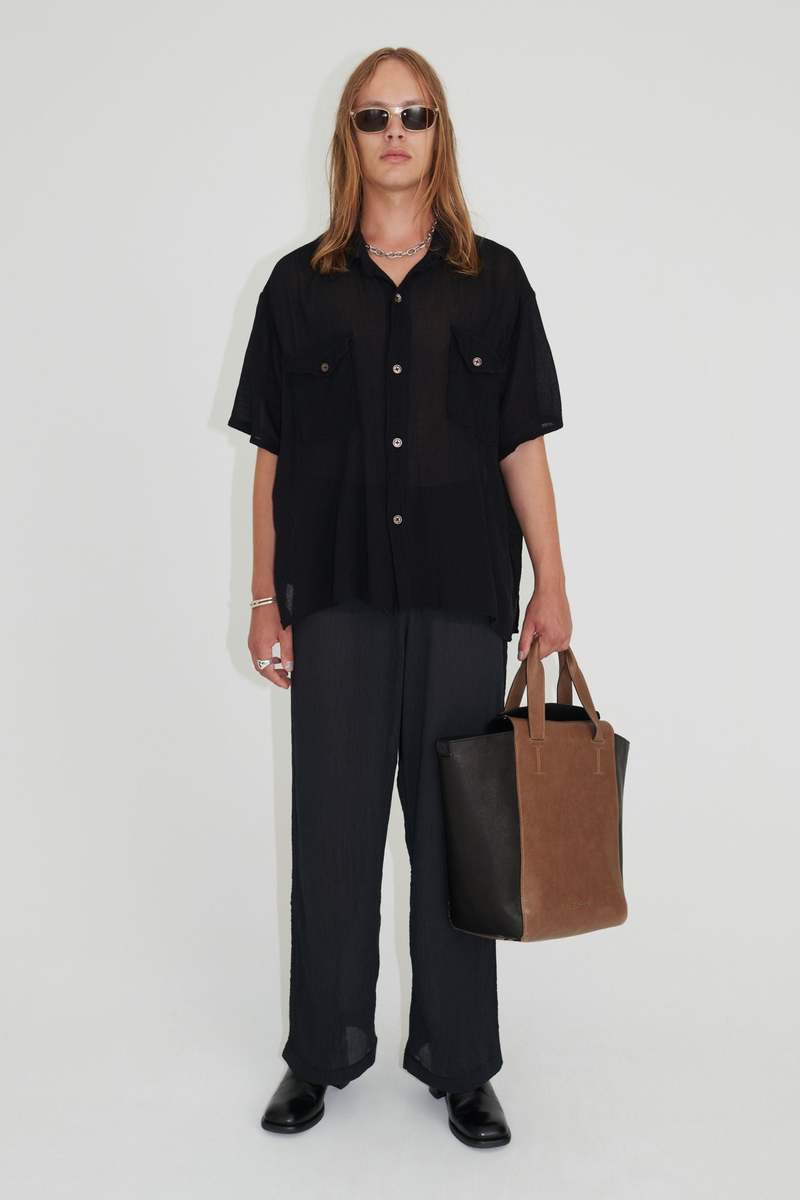 Our Legacy Rayon Plait Military Base Short Sleeve Shirt - Black 