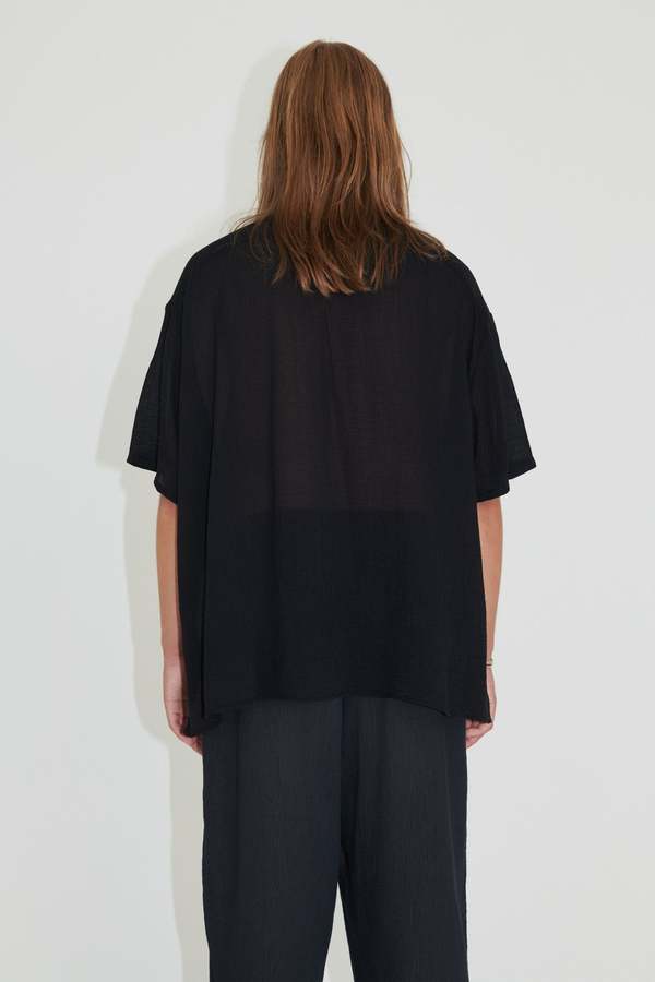 Our Legacy Rayon Plait Military Base Short Sleeve Shirt - Black 