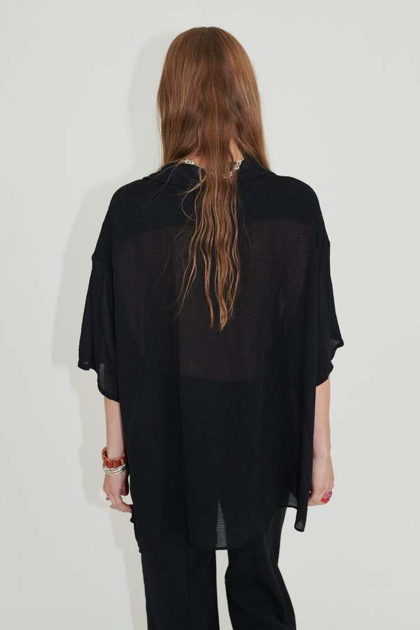 Our Legacy Rayon Plait Military Base Short Sleeve Shirt - Black 