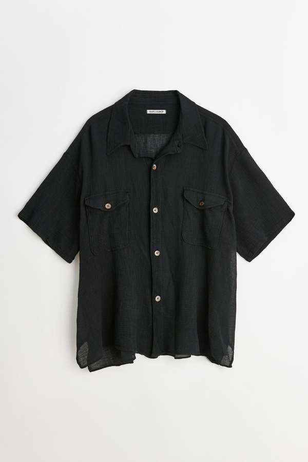 Our Legacy Rayon Plait Military Base Short Sleeve Shirt - Black 