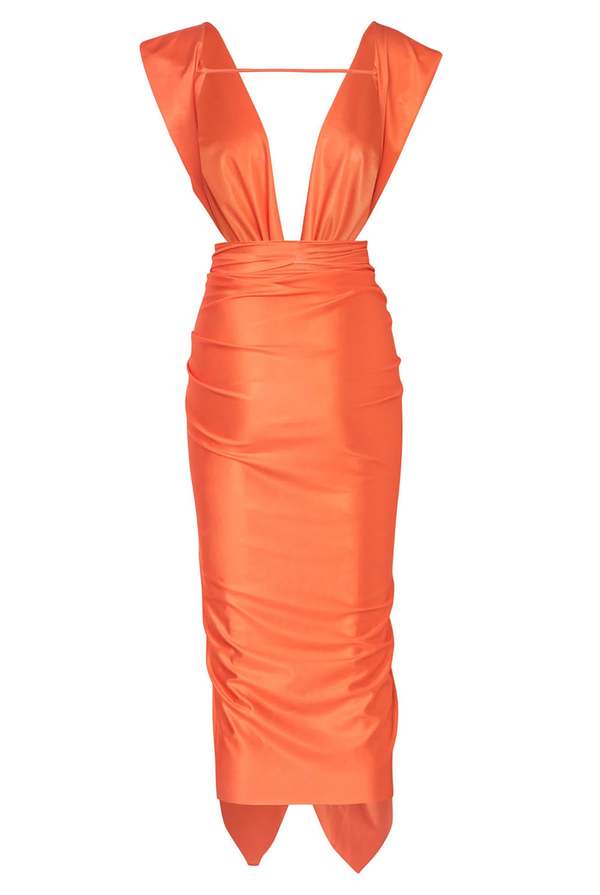green emerald velvet dress Faviana Style e11214 Satin Halter Neck Dress with Lace-Up Back Lipstick / 10