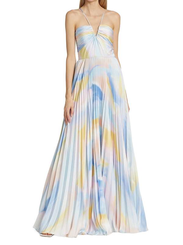 monique lhuillier pleated dress Monique Lhuillier Long Pleated Dress