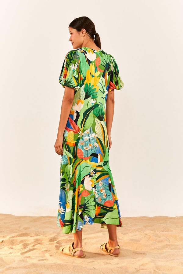farm rio green toucan dress Farm Rio Women's Toucans Scarf Mini Dress – Saint Bernard main image 1