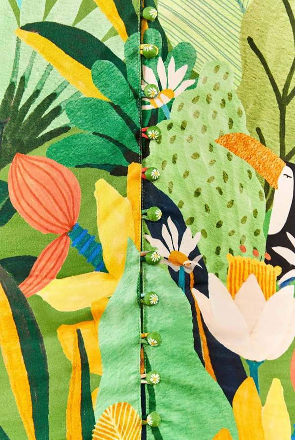 green emerald velvet dress Black And White Embroidered Toucan Euroflax™ Premium Linen Sleeveless Maxi  Dress main image 0