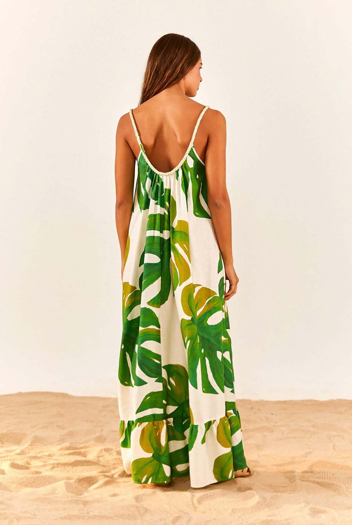 slim fit dress slacks Green Monstera Embroidery Midi Dress main image 1