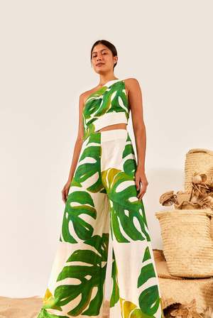 Farm Rio Monstera One Shoulder Jumpsuit - White Multi