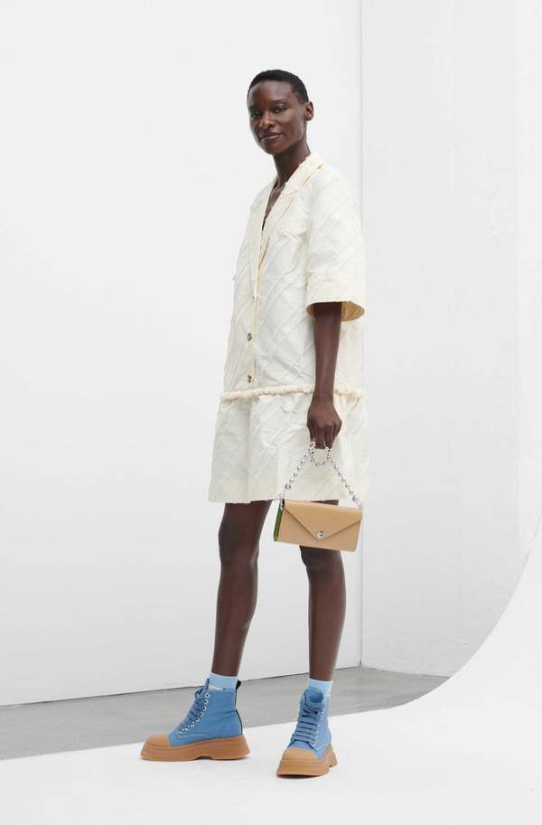 Ganni Stripe Taffetta Dress - Egret | Garmentory