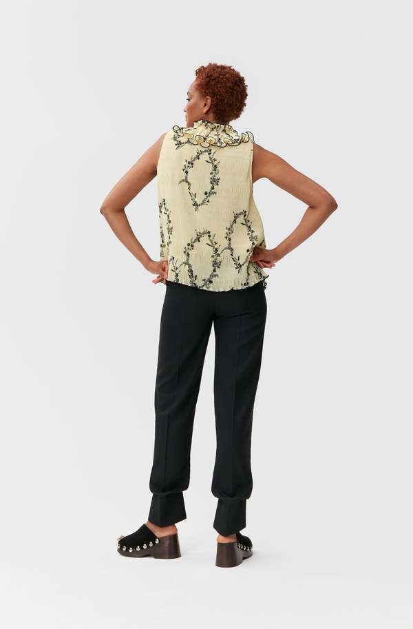 Ganni Pleated Georgette Top - Floral Shadow Flan | Garmentory