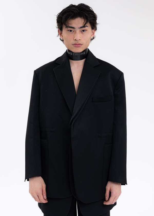 Id Jacket With String we11done WAIST STRING WITH BACK LOGO PRINT JACKET - BLACK | Garmentory