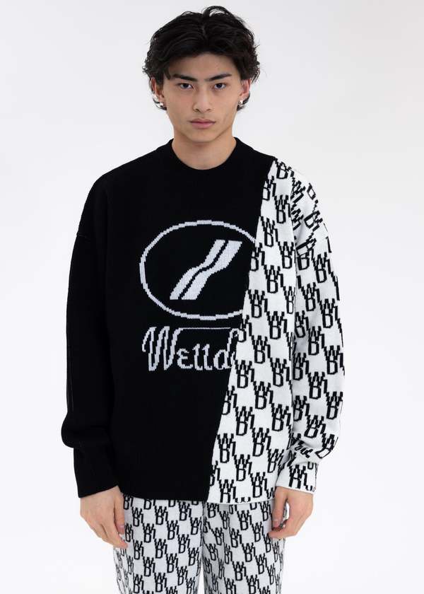 【WE11DONE】WD1 GRAPHIC LOGO SWEATER ニット We11done Wd1 Graphic Mix Logo Sweater - Black | Garmentory
