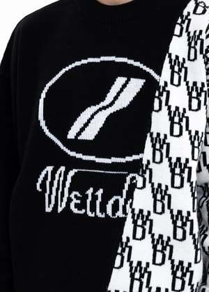 【WE11DONE】WD1 GRAPHIC LOGO SWEATER ニット We11done Wd1 Graphic Mix Logo Sweater - Black | Garmentory