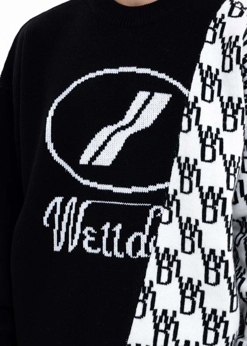 【WE11DONE】WD1 GRAPHIC LOGO SWEATER ニット We11done Wd1 Graphic Mix Logo Sweater - Black | Garmentory