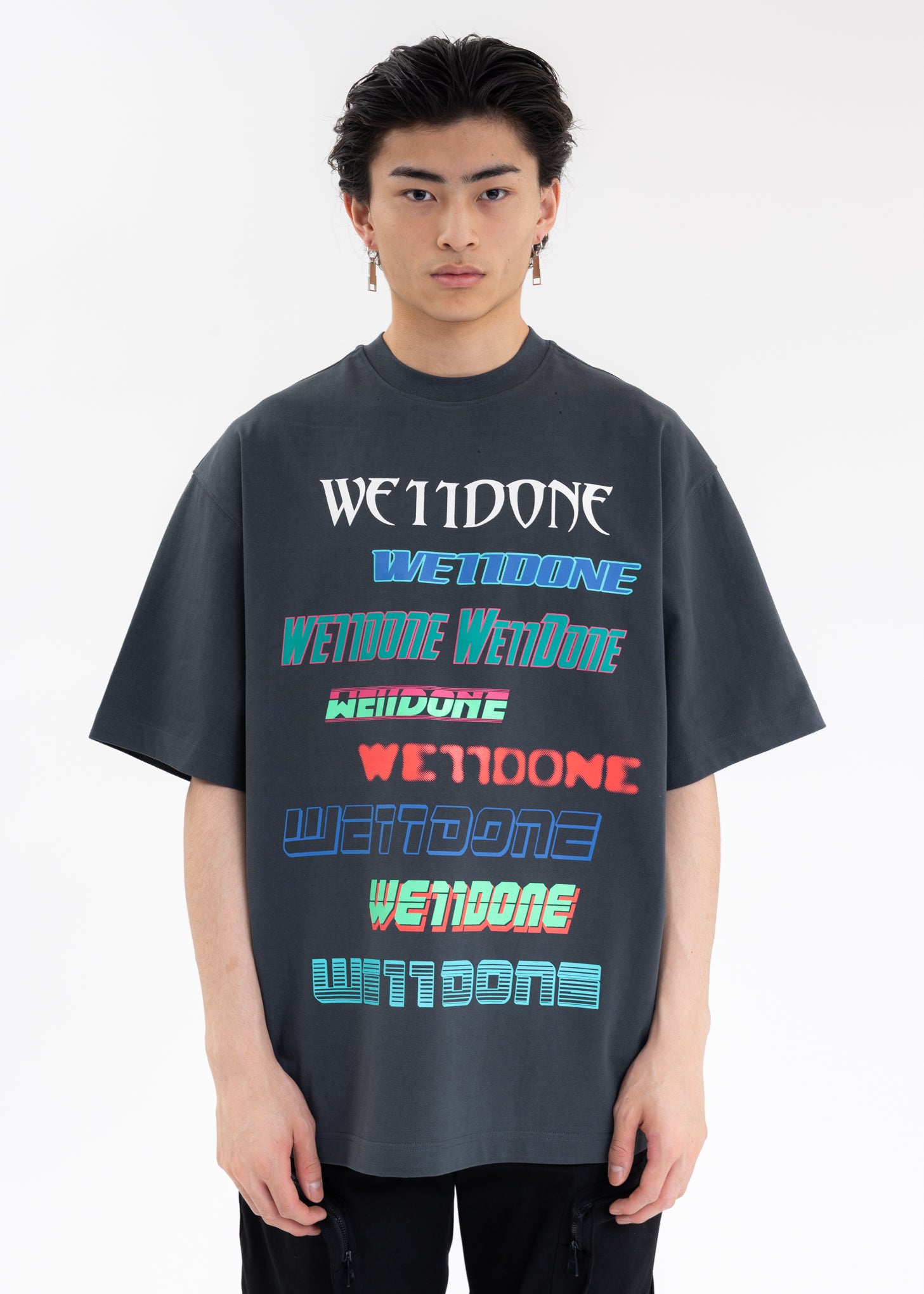 WE11DONE MULTI LOGO T SHIRT - CHARCOAL | Garmentory
