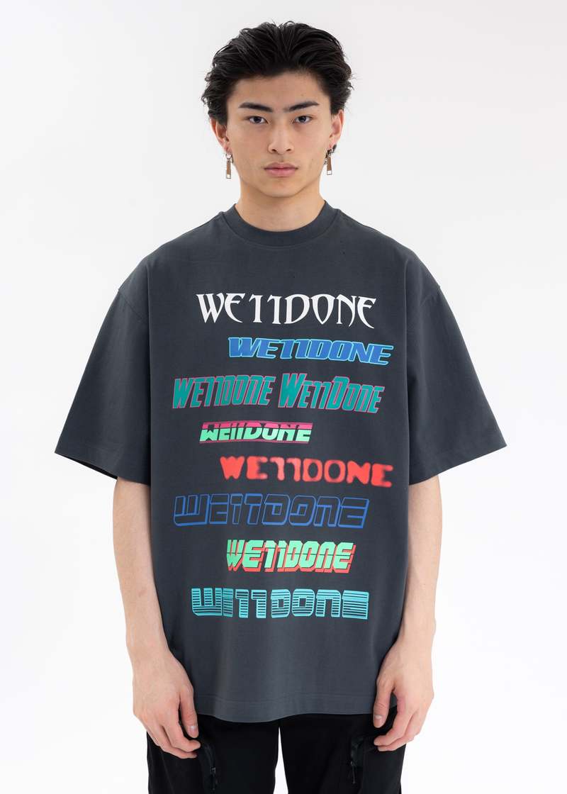 【WE11DONE】 WD Logo T-Shirt (2 Colors) WE11DONE MULTI LOGO T SHIRT - CHARCOAL | Garmentory