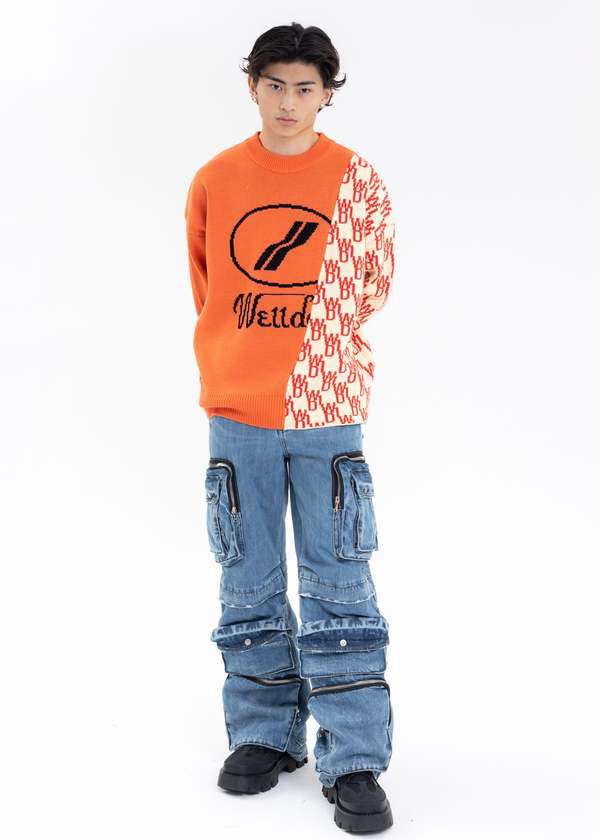 【WE11DONE】WD1 GRAPHIC LOGO SWEATER ニット we11done WD1 GRAPHIC MIX LOGO SWEATER - ORANGE | Garmentory