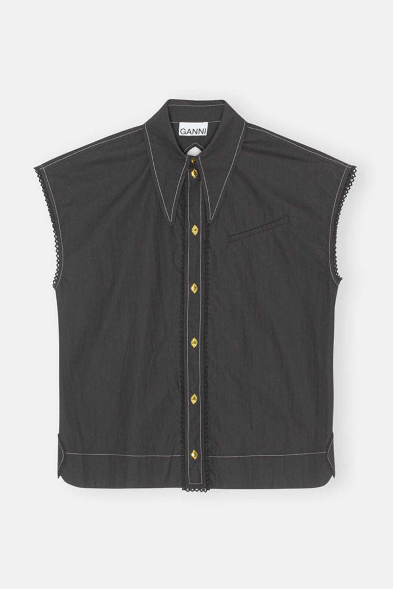 Ganni COTTON POPLIN DIAMOND SLEEVELESS TOP | Garmentory