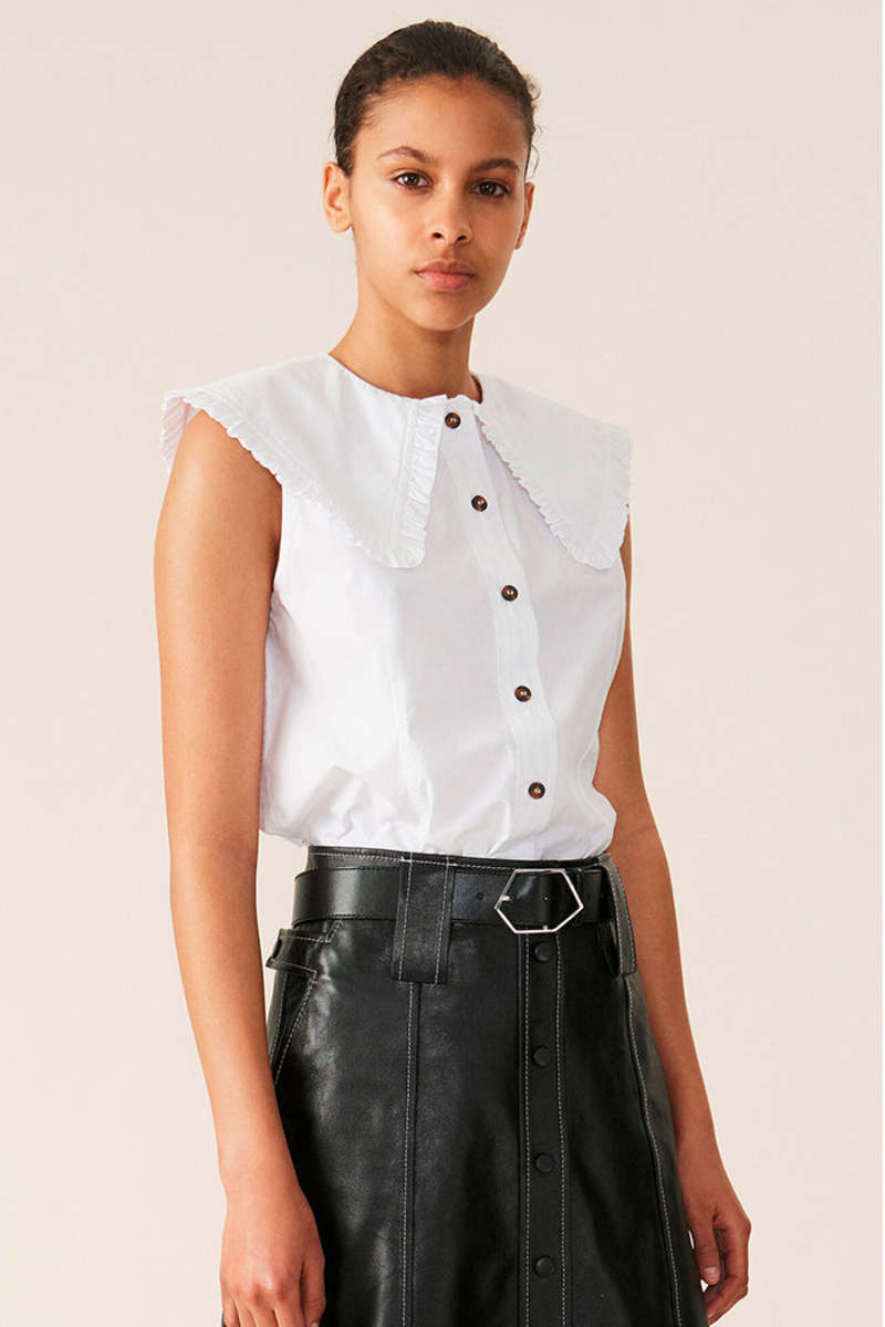 Ganni Cotton Poplin Sleeveless Shirt - Bright White | Garmentory