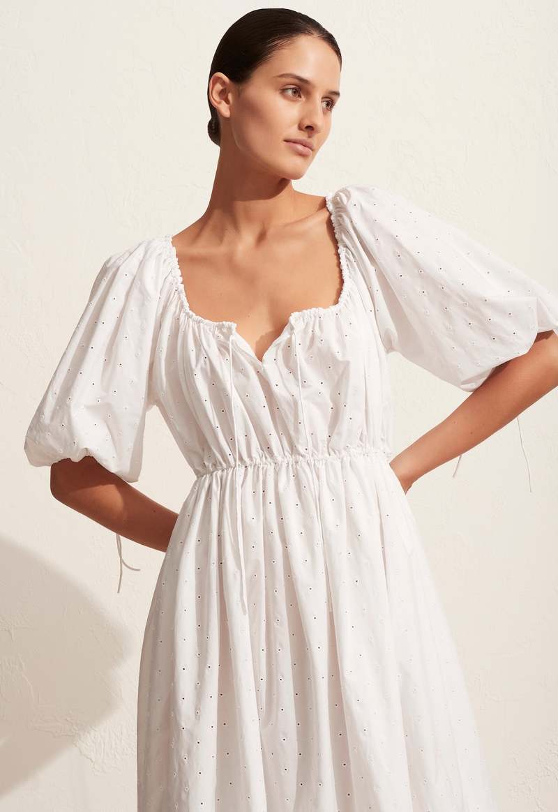 matteau broderie cotton midi dress Matteau Broderie Drawcord Dress