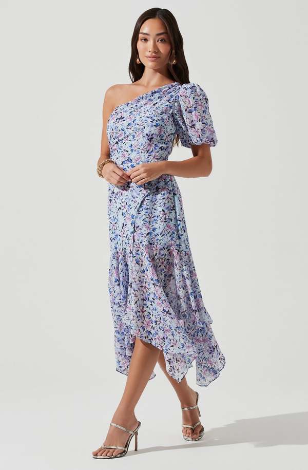 ASTR The Label Santorini One Shoulder Midi Dress - Floral | Garmentory