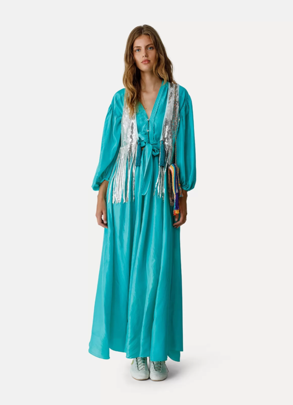 slim fit dress slacks Thierry Colson Phoebe Long Dress - Silk Road Stripes