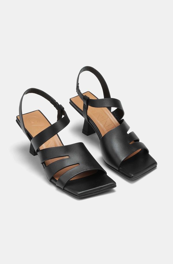 【送料&関税込】Ganni Heeled Sandal Ganni Womens Cleated Strappy Block Heel Sandals 39 Black
