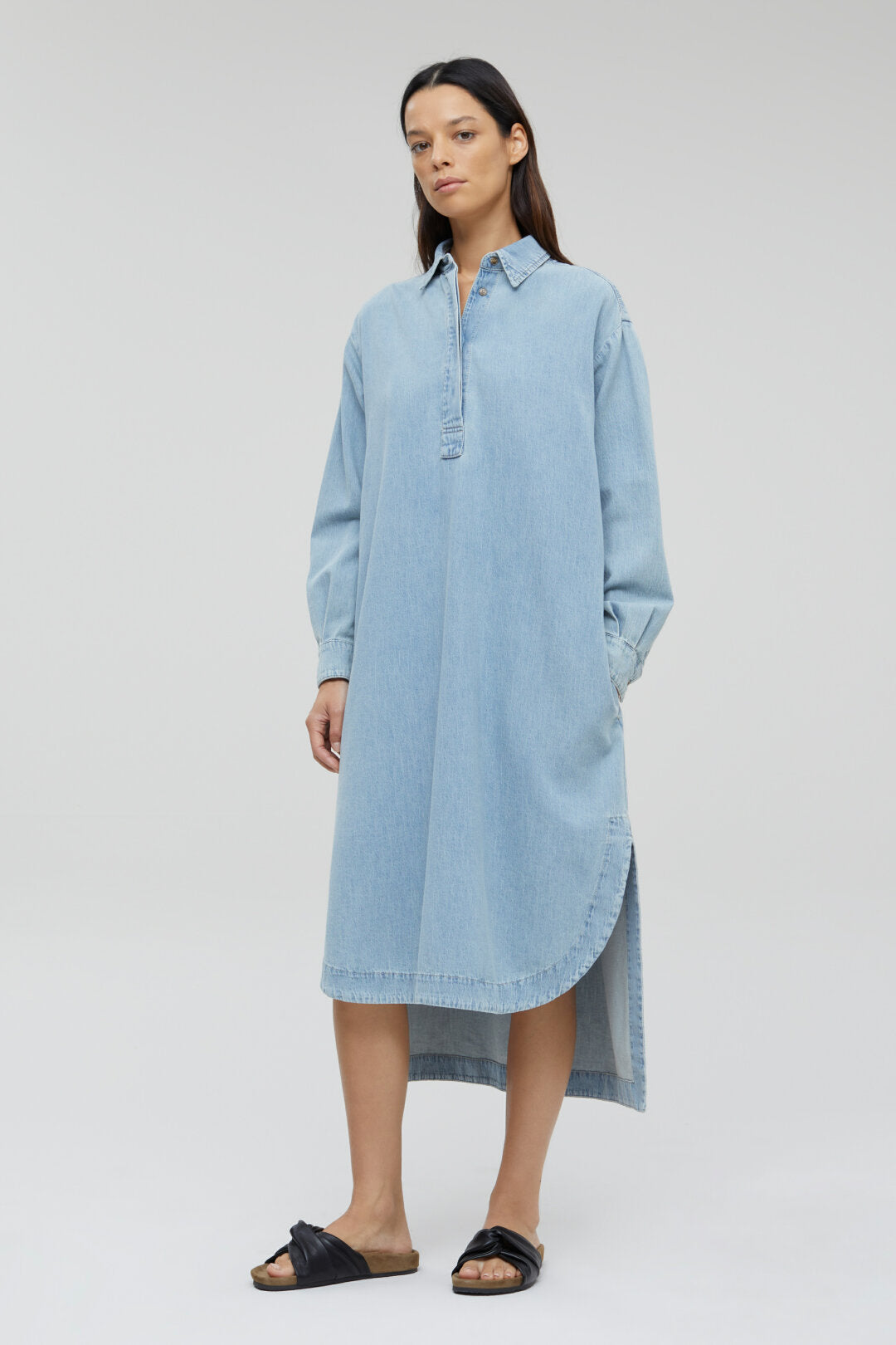 white christmas dresses Connie V-Neck Tunic Dress in Denim Small main image 0