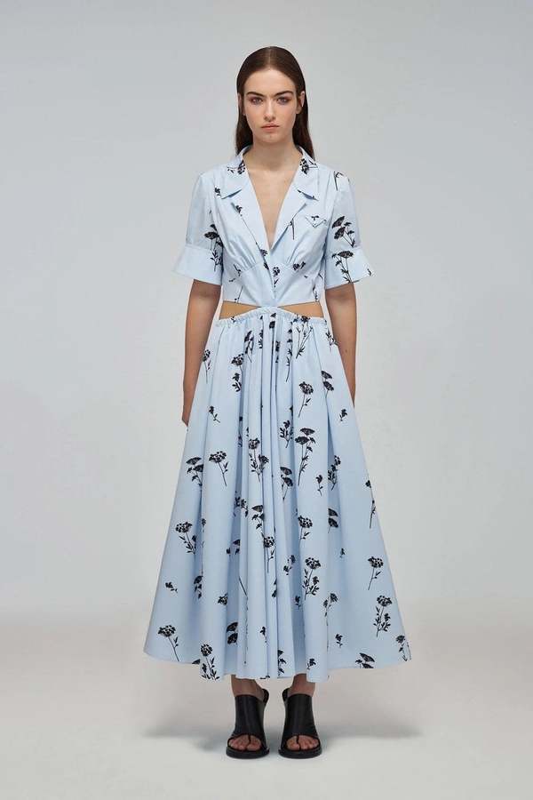 Self Portrait Silhouette Organic Cotton Midi Dress - Blue Floral |  Garmentory