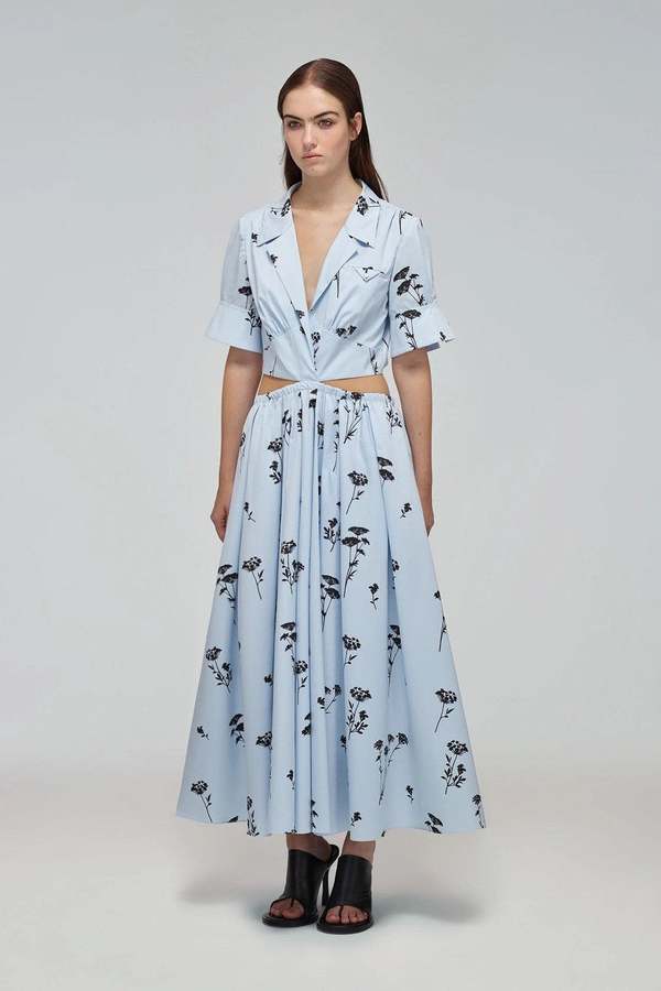 knee length dresses for ladies SEASIDE SILHOUETTE WOVEN MIDI DRESS l FREEMARKET – Flying Tomato main image 1