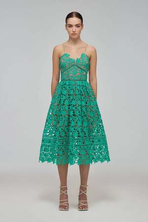 green emerald velvet dress Self-Portrait - Mint Ramie Midi Dress main image 0