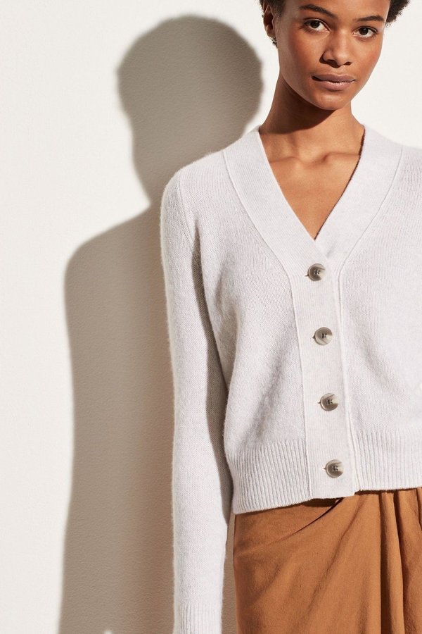 Vince Shrunken Button Cardigan Heather White Garmentory