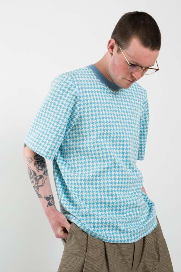Camiel Fortgens SS Tailored Tee - Pied de Poule Blue/White 